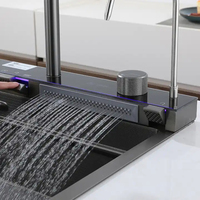 Évier de cuisine intelligent multifonctionnel en acier inoxydable noir PVD Nano Honeycomb, évier cascade fait main