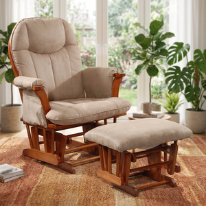 Contemporary Wooden Glider Rocker Chair Thick Padded Cushion Eco-friendly Revolving Ottoman for Nursery Living Room Home - Product Image 1