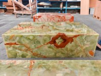 Table basse rectangulaire moderne en onyx vert pakistanais poli SH STONE, design bas, meubles de salon pour appartement