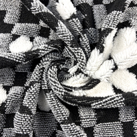Tissu Jacquard Sherpa à Motif Floral à Carreaux Noirs et Blancs, Teint en Fil, de la Marque Velvet Factory, pour Tapis et Couvertures de Canapé