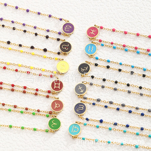 Collana con Ciondolo Zodiacale in Acciaio Inossidabile Placcato Sottovuoto Colorato, Accessorio Creativo di Nicchia per Donna, Versatile, Vendita all'Ingrosso - Product Image 2