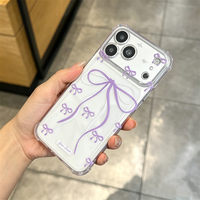 Coque de téléphone antichoc transparente en TPU souple, motif nœud violet style Ins mignon, pour iPhone 18 17 16 15 14 13 12 11 Pro Max Plus (vente en gros)