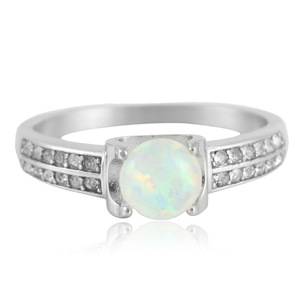 Women's <b>Opal</b> <b>Ring</b> With Diamond Accents Prong Setting Stainless Steel Fashion Jewelry Gift - Product Image 2
