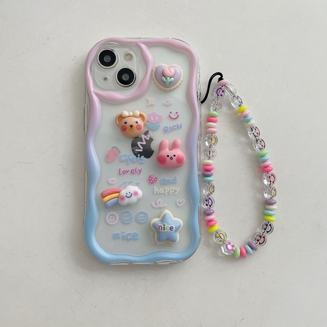 XSMAX/16 TPU Shockproof Cute Bear Rabbit Cartoon Three-Dimensional Wave for 15 Phone Case with Grip