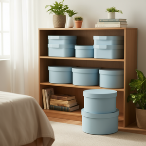 Boîtes de rangement décoratives rondes bleues Party Love, lot de 10 pièces, design minimaliste, rangement soigné - Product Image 2