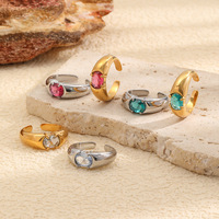 Bague ouverte en acier inoxydable avec zircon en forme d'œuf de pigeon pour femme, bijoux minimalistes ajustables pour femme, résistants à l'eau, anti-ternissement, cadeau