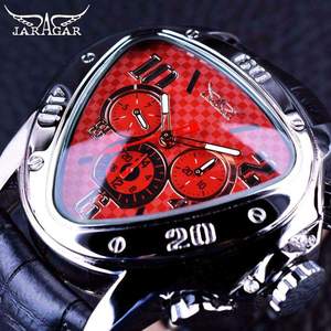 Montre automatique mécanique JARAGAR, heures, date, <span class=keywords><strong>semaine</strong></span>, bracelet en cuir, nouveau design, boîtier géométrique triangulaire, montres de sport - Product Image 5
