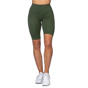 High Waist Seamless Yoga Shorts Solid Green Spandex Polyester Elastic Waist <b>Women</b> Workout Fitness Short Leggings - Product Image 1