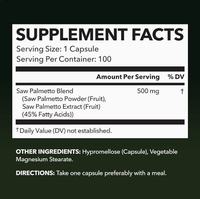Capsules de Saw Palmetto, complément alimentaire pour la santé de la prostate chez l'homme, soutient la santé urinaire et de la vessie, extrait de Saw Palmetto, capsule végétalienne