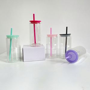 Verre à bière à double paroi en verre borosilicate transparent anti-fuite de 15 oz, avec couvercle en plastique, pour sublimation (type boule à neige) - Product Image 3