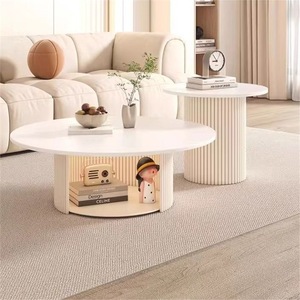 Mesa de Centro de Piedra, Mesa de Centro Redonda Compacta y Moderna Minimalista para Apartamentos Pequeños, Mesa Auxiliar de Perfil Bajo - Product Image 2