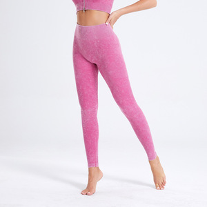 Leggings acanalados de cintura alta con logotipo personalizado para mujer, leggings de gimnasio con sensación de piel, pantalones de Yoga de entrenamiento sin costuras - Product Image 4