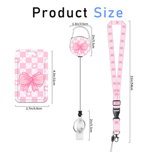 In stock: heavy-duty <b>bow</b>-knot checkered ID badge <b>holder</b>, heavy-duty retractable keychain, webbing, cruise ship lanyard. - Product Image 2