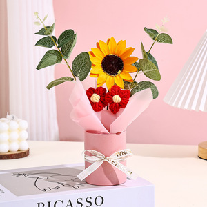 Bouquet de fleurs artificielles, en fil et mousse, avec seau décoratif, cadeau de Noël, bouquet de tournesols pour camarades de classe et professeurs - Product Image 5