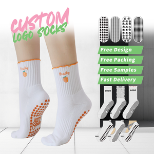 Miễn Phí Mẫu Cá Nhân Thiết Kế Ruffle Top Thêu Biểu Tượng Crew Chống-Trượt Vớ Bông Phụ Nữ Biểu Tượng Tùy Chỉnh Grip Yoga Pilates Vớ - Product Image 4