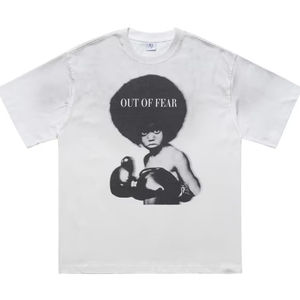 Camiseta Gráfica Vintage Lavada Personalizada con Estampado de Retrato de Boxeo 'OUT of <span class=keywords><strong>FEAR</strong></span>', Estilo Casual Oversize - Product Image 1