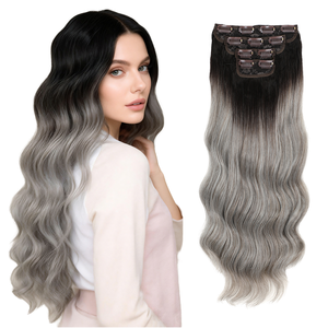 Paquete de 4 Extensiones de Cabello con Clip para Toda la Cabeza, <span class=keywords><strong>22</strong></span> Pulgadas, Onduladas y Rizadas, Cabello Sintético para Peinado Femenino - Product Image 1