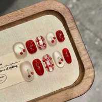 Personnalisation OEM/ODM – Nouveauté : Faux ongles à presser en ABS, style Ins, motif cerise 3D, pour Noël et le Nouvel An – Vente en gros