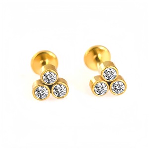 Pendientes de Acero Inoxidable con Zirconia Dorada en Engaste de Bisel, Joyería para Cartílago Perforado, Regalo - Product Image 1