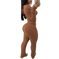 Ensemble de survêtement en tricot personnalisé en deux pièces pour femmes, sweat à capuche à fermeture éclair à manches longues et pantalon, jacquard torsadé, ensemble de sweat à capuche en deux pièces