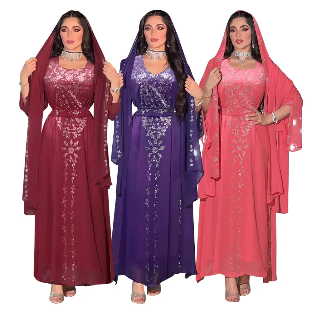 CY500197 şeker renk islam giyim Rhinestone müslüman parti Abaya başörtüsü ile elbise