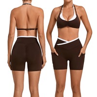 Ensembles de yoga et vêtements de sport personnalisés pour femmes : Soutien-gorge de sport push-up à bretelles et shorts de yoga taille en V pour le fitness et les loisirs