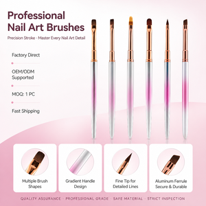 Ensemble de pinceaux à ongles en métal rose dégradé, manche ovale, poils en nylon, logo personnalisé, pour débutants, création de gel pour ongles, studio de manucure - Product Image 1