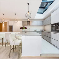 Meubles de cuisine PRIMA LUXURY, design moderne modulaire, résistants à l'humidité, en contreplaqué mélaminé, îlot de cuisine, blanc laqué brillant