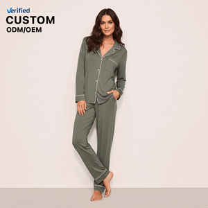 <span class=keywords><strong>Pigiama</strong></span> Casual da Donna in Bambù di Alta Qualità Personalizzato, Colletto Ribaltabile, Maniche Lunghe, Set <span class=keywords><strong>Pigiama</strong></span> e Loungewear in Modal Satin - Product Image 1