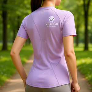 T-shirt de sport à manches courtes pour homme Vetega, doux et respirant, lilas violet, coupe ajustée, tissu tricoté, col en V, imprimé par transfert thermique - Product Image 2