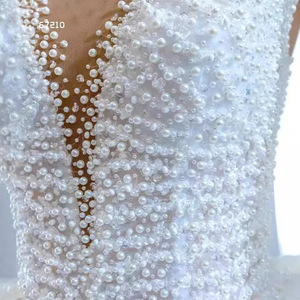 Wedding Dress Ball Gown V Neck Long Sleeves Satin White Plus Size With Pearls Handmade Vintage Style - Product Image 2