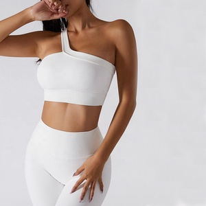 Sujetador deportivo de un hombro para Fitness, mallas de Yoga acanaladas con rosca, conjunto de <span class=keywords><strong>2</strong></span> piezas para gimnasio y Yoga - Product Image 1