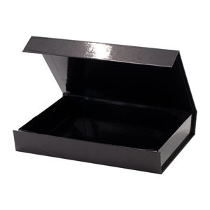 Emballage pliable noir brillant pour chemises, produits de vêtements, brillant, avec logo doré personnalisé, boîte à rabat à fermeture magnétique, de luxe, 50 pièces - Product Image 2