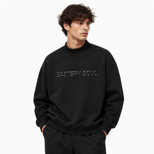 OEM ODM Logo Personalizzato Nero Puro Collo Alto Oversize Cotone Lucido 3D Ricamato Applicazione Autunnale Eastern Soul Uomo - Product Image 2