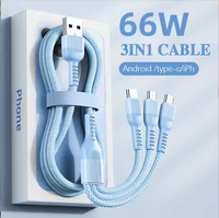 Câble de transfert de charge rapide 66W 2.4A nouveau style de câble de données flexible pour chargeur rapide 3 1 câble USB plusieurs couleurs pour iOS