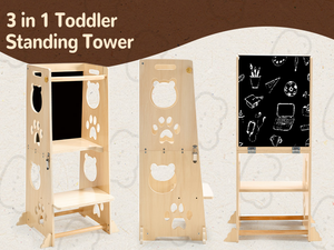 <span class=keywords><strong>Torre</strong></span> de pie de cocina para niños pequeños de 1 a 3 años de edad, caja fuerte con barandilla de seguridad, taburete y otomana para niños - Product Image 6