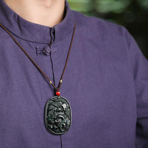 Pendentif Dragon et Phénix en jadéite noire naturelle authentique, pendentif pour hommes et femmes, vente en gros de jade C298 - Product Image 5