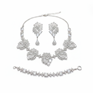 American Diamonds <b>Silver</b> Plated <b>Necklace</b> <b>Set</b> Fashion Jewelry 11714382WH - Product Image 2