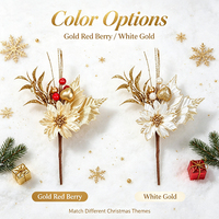 Décorations de Noël : Brindilles artificielles de poinsettia doré et baies pour couronnes de Noël, vitrines et décoration intérieure