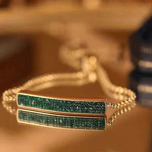 Brazalete de Cadena Ajustable de Acero Inoxidable Chapado en Oro con Barra de Cristal Verde para Mujer, Regalo para Fiesta - Product Image 3