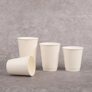 Tazas blancas degradables impresas personalizadas al por mayor 8oz 10oz 12oz 16oz taza de papel de café caliente de doble pared desechable con tapa para llevar - Product Image 4