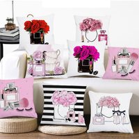 Bouteilles de parfum de marque Tide housse de coussin en peluche canapé taie d'oreiller décor à la maison fleurs peintes à la main taie d'oreiller canapé coussins