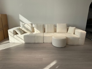 Ensemble de canapé-lit moderne <span class=keywords><strong>convertible</strong></span> rembourré en mousse haute densité blanche compressée pour le salon de la villa - Product Image 3