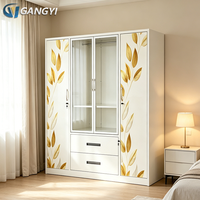 Armoire métallique élégante à motifs floraux avec porte coulissante et miroir, anti-inondation, Lemari Baja