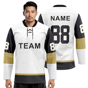 Custom Men's White Red Ice Hockey Jersey Front Logo Number Full Sleeve Breathable Mesh Sublimated 100% Polyester Quick Dry - Product Image 1