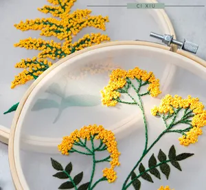 Grosir Mode Tekstil Aksesori Dekorasi Rumah Bunga Kuning Gambar Kruistik Set Menjahit Buatan Tangan DIY Kit Bordir