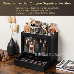 Black Glass Door Perfume Storage Rack With Drawers Jewelry Organizer <b>Desktop</b> Display Cabinet Rectangle 3 Floors Standing Type - Product Image 5