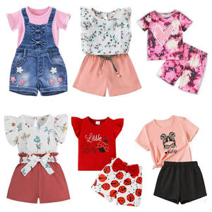 High Quality Summer Short T+Pants Set for Children Cheap <b>Suspender</b> Rompers Outfits Stock Lot Polyester Cotton Clothing Sets - Product Image 1