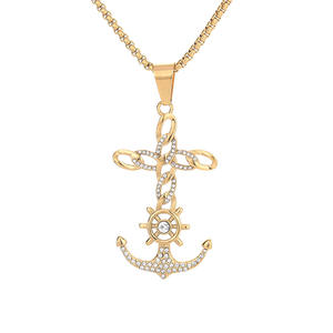 Hip Hop Cruz ancla chapado en oro no deslustre Cubic Zirconia Pvd no deslustre impermeable Acero inoxidable joyería colgantes hombre - Product Image 6