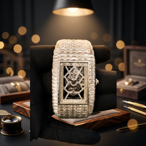 Montre de luxe Bauggete avec cadran en verre, boîtier en acier inoxydable, design ajouré, ornée de cristaux de diamant, accessoire de mode et de joaillerie - Product Image 3
